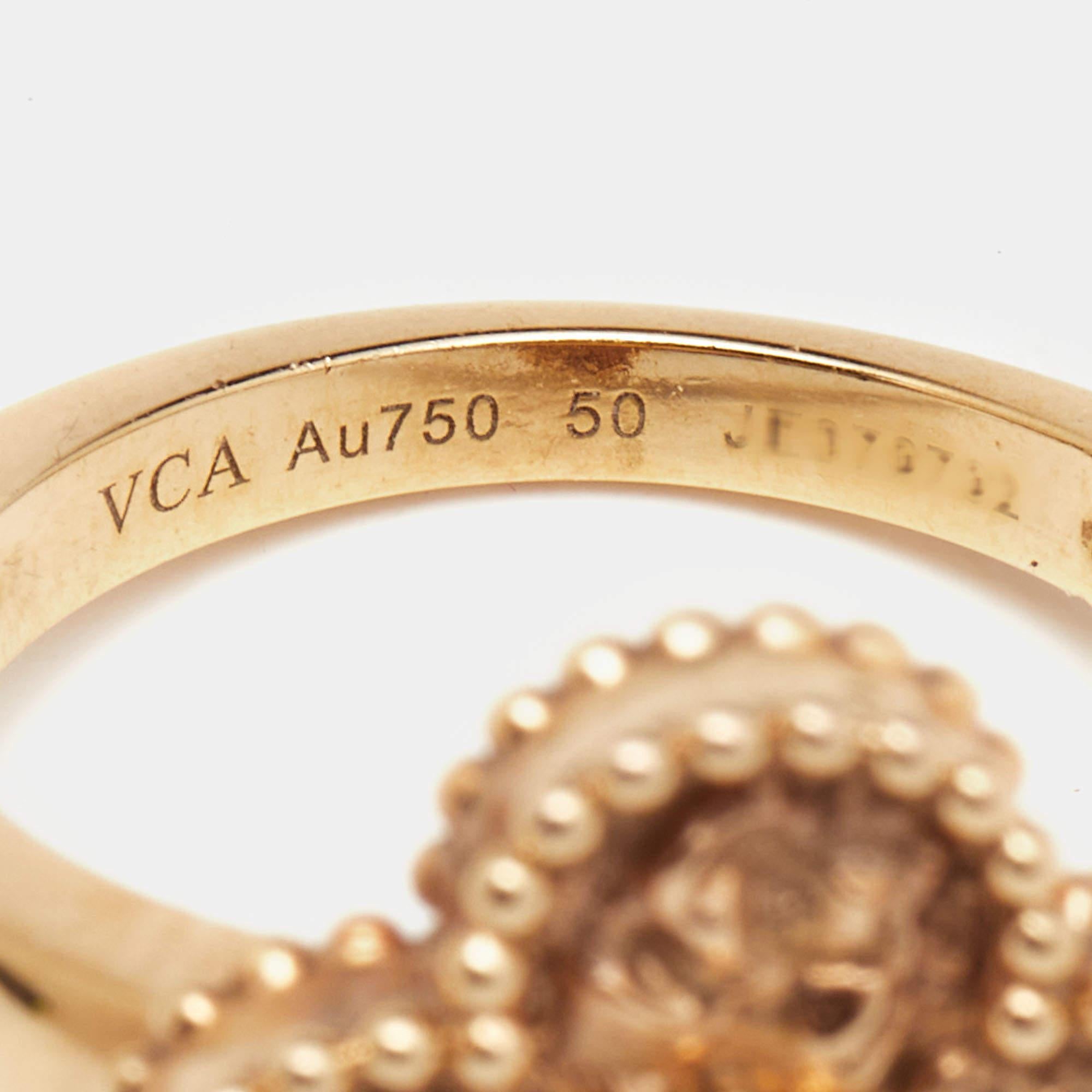 Van Cleef & Arpels Vintage Alhambra Diamond Textured 18k Rose Gold Ring Size 50 For Sale 1