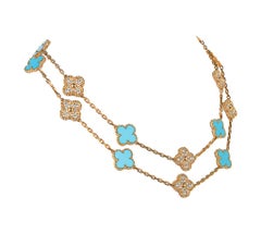 Van Cleef & Arpels Vintage Alhambra Halskette mit 20 Alhambra-Diamanten-/Türkis-Motiv, Vintage Ltd