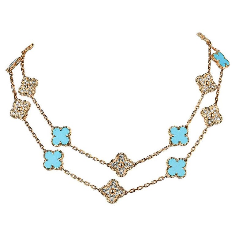 Van Cleef and Arpels Vintage Alhambra Diamond / Turquoise 20 Motif New For Sale at 1stDibs