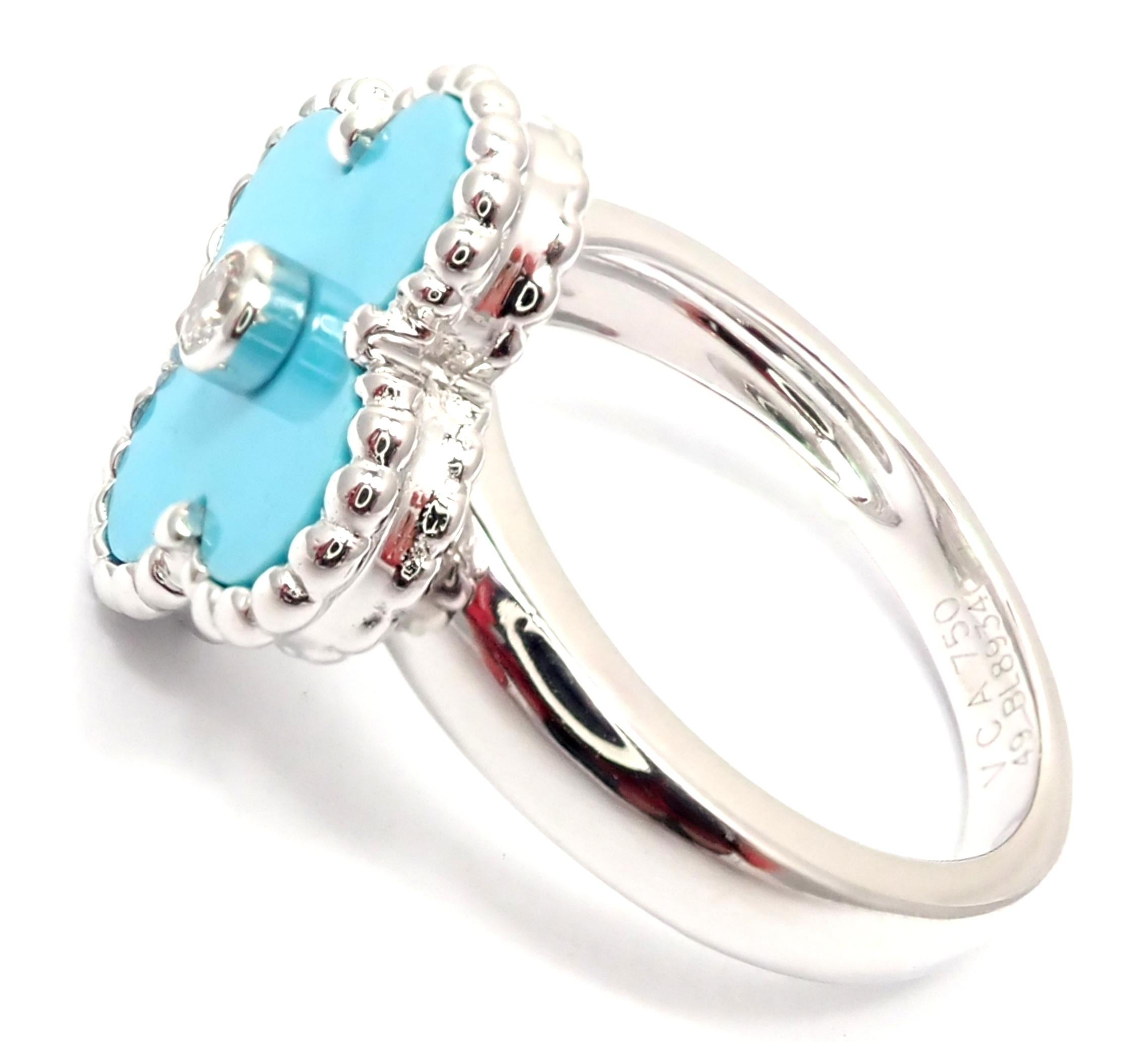 Van Cleef & Arpels Vintage Alhambra Diamond Turquoise White Gold Ring 3