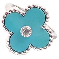 Van Cleef & Arpels Vintage Alhambra Diamond Turquoise White Gold Ring