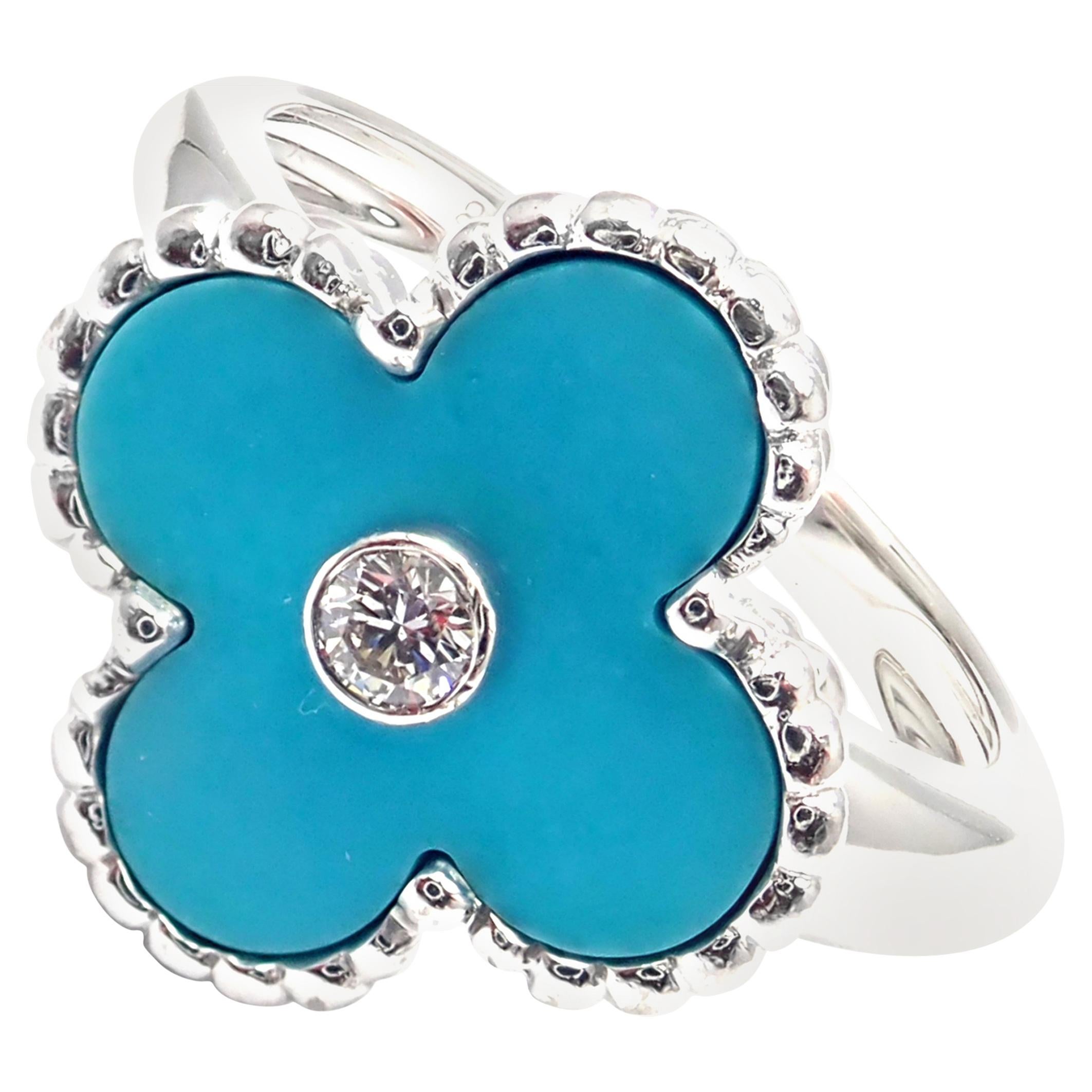 Van Cleef & Arpels Vintage Alhambra Diamond Turquoise White Gold Ring