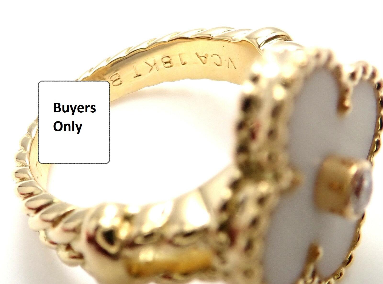 Brilliant Cut Van Cleef & Arpels Vintage Alhambra Diamond White Coral Yellow Gold Ring
