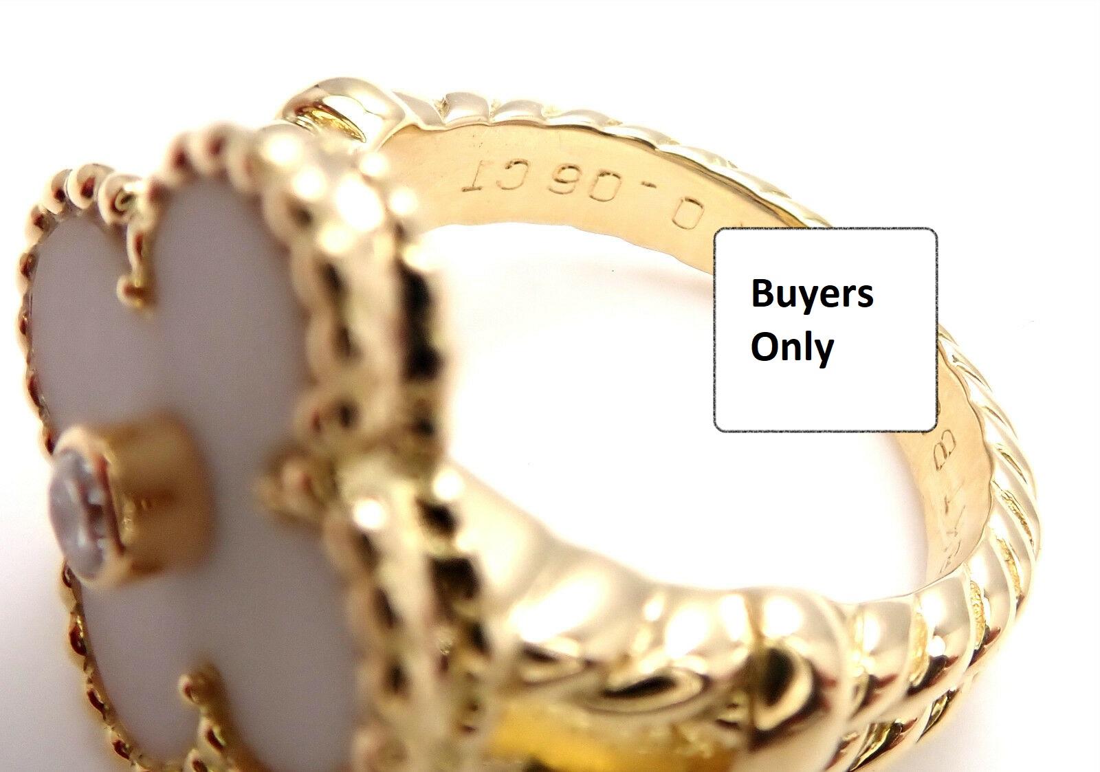 Van Cleef & Arpels Vintage Alhambra Diamond White Coral Yellow Gold Ring In Excellent Condition In Holland, PA