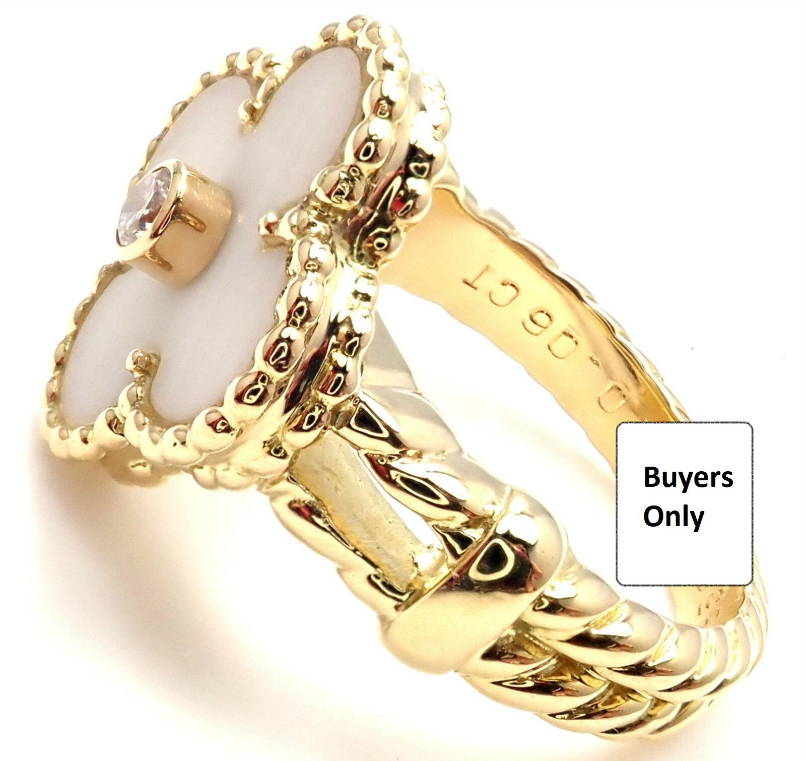 Women's or Men's Van Cleef & Arpels Vintage Alhambra Diamond White Coral Yellow Gold Ring