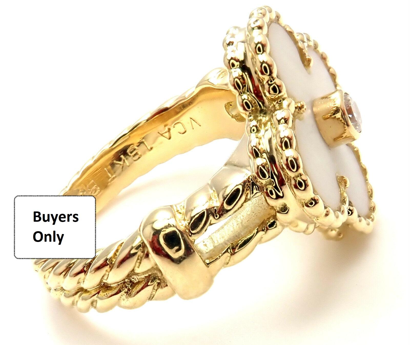 Van Cleef & Arpels Vintage Alhambra Diamond White Coral Yellow Gold Ring 1