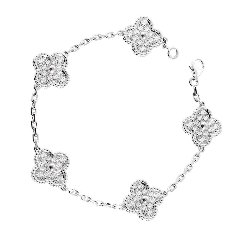 Van Cleef Arpels Vintage Alhambra Diamond White Gold Bracelet at 1stDibs |  silver van cleef bracelet, van cleef diamond alhambra bracelet, van cleef  white gold diamond bracelet