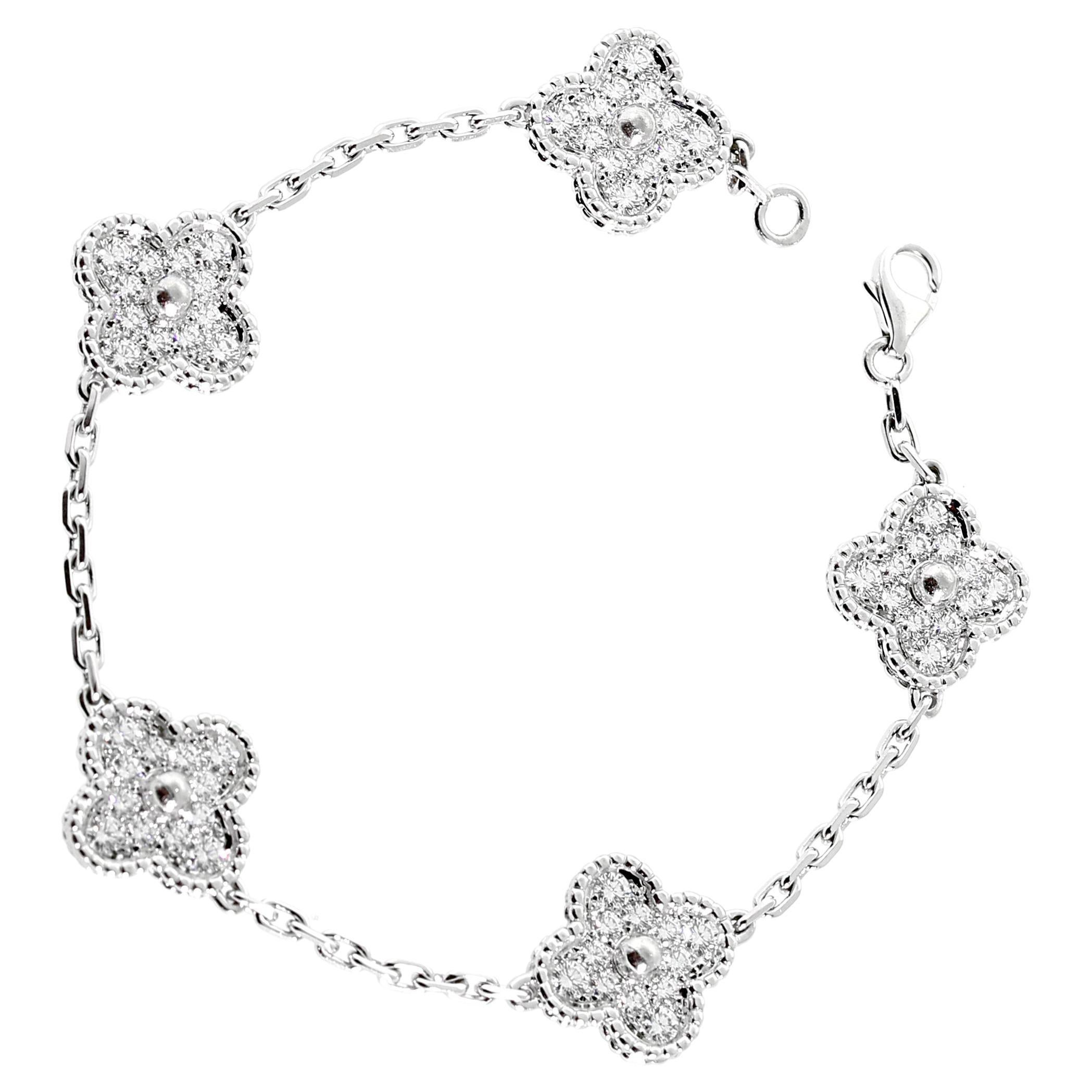 Van Cleef Arpels Vintage Alhambra Diamond White Gold Bracelet