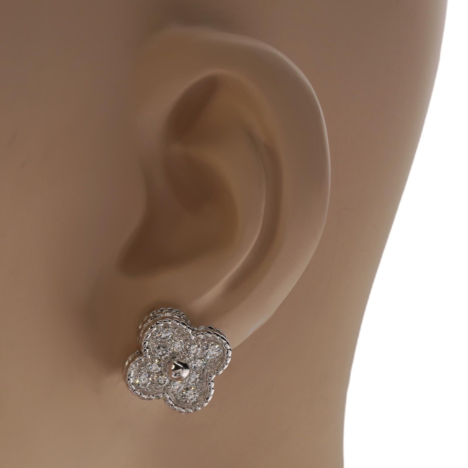 Women's VAN CLEEF & ARPELS Vintage Alhambra Diamond White Gold Earrings For Sale