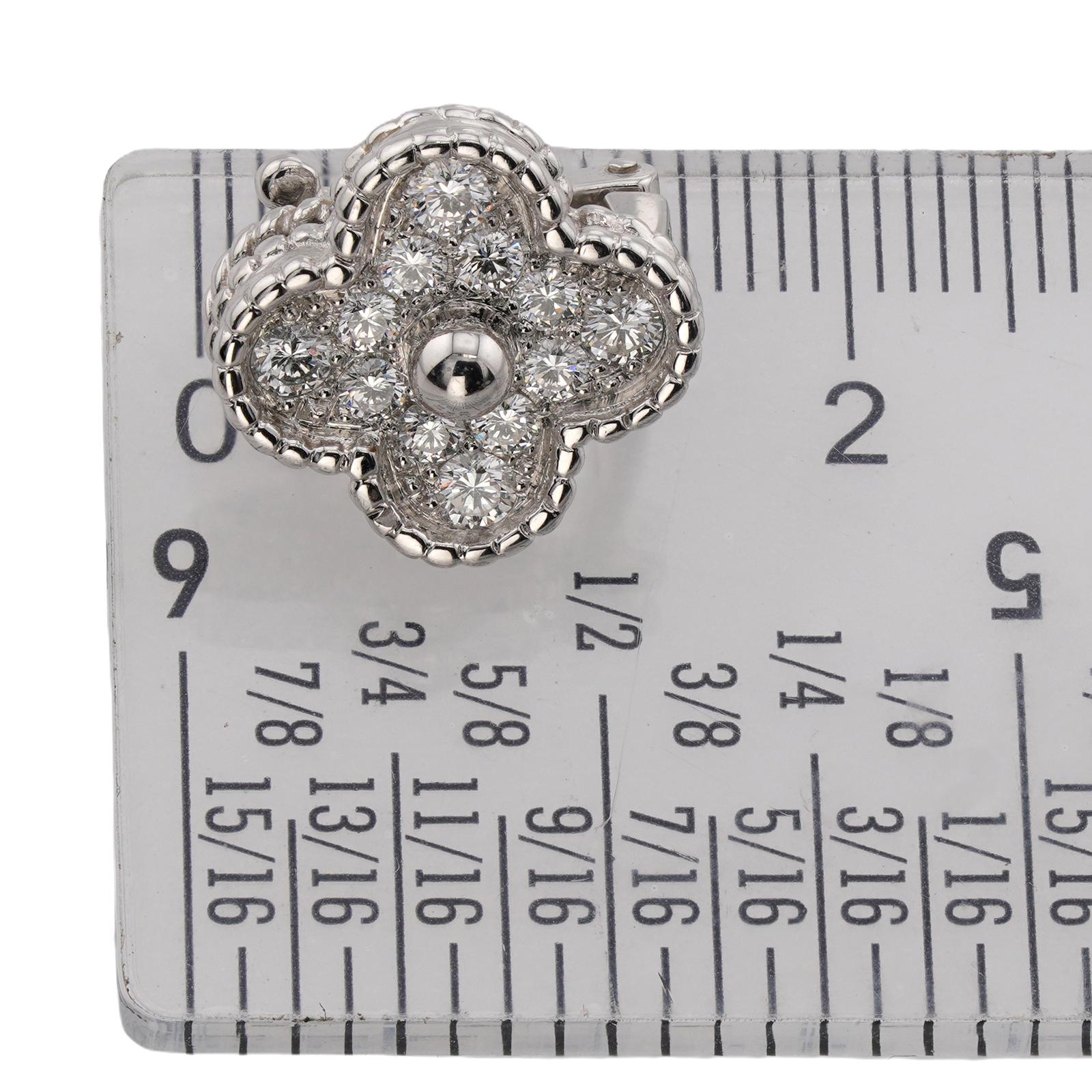 VAN CLEEF & ARPELS Vintage Alhambra Diamond White Gold Earrings For Sale 1