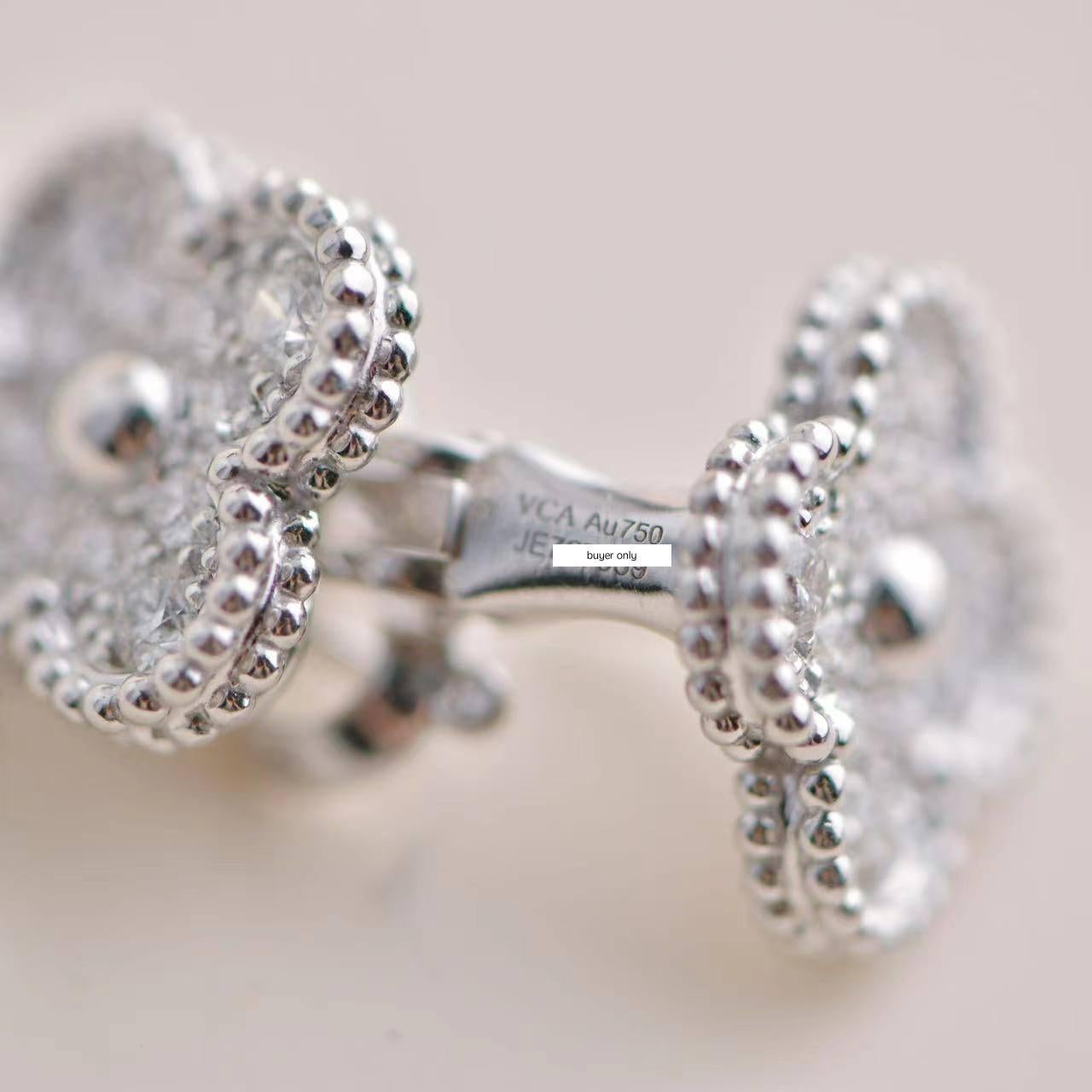 Women's or Men's Van Cleef & Arpels Vintage Alhambra Diamond White Gold Earrings For Sale