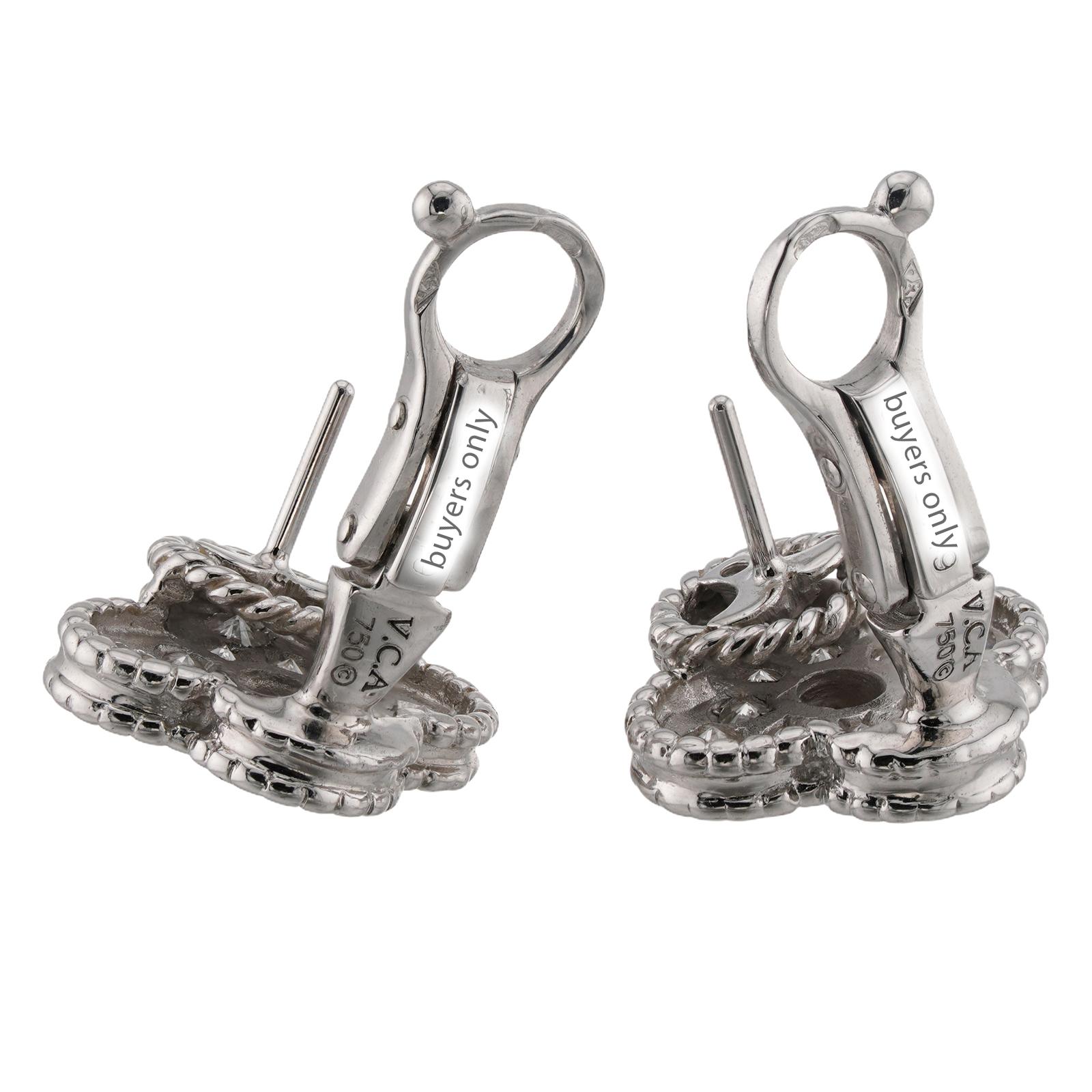VAN CLEEF & ARPELS Vintage Alhambra Diamond White Gold Earrings For Sale 3