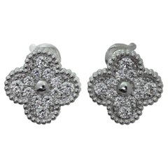 Van Cleef & Arpels Vintage Alhambra Diamond White Gold Earrings