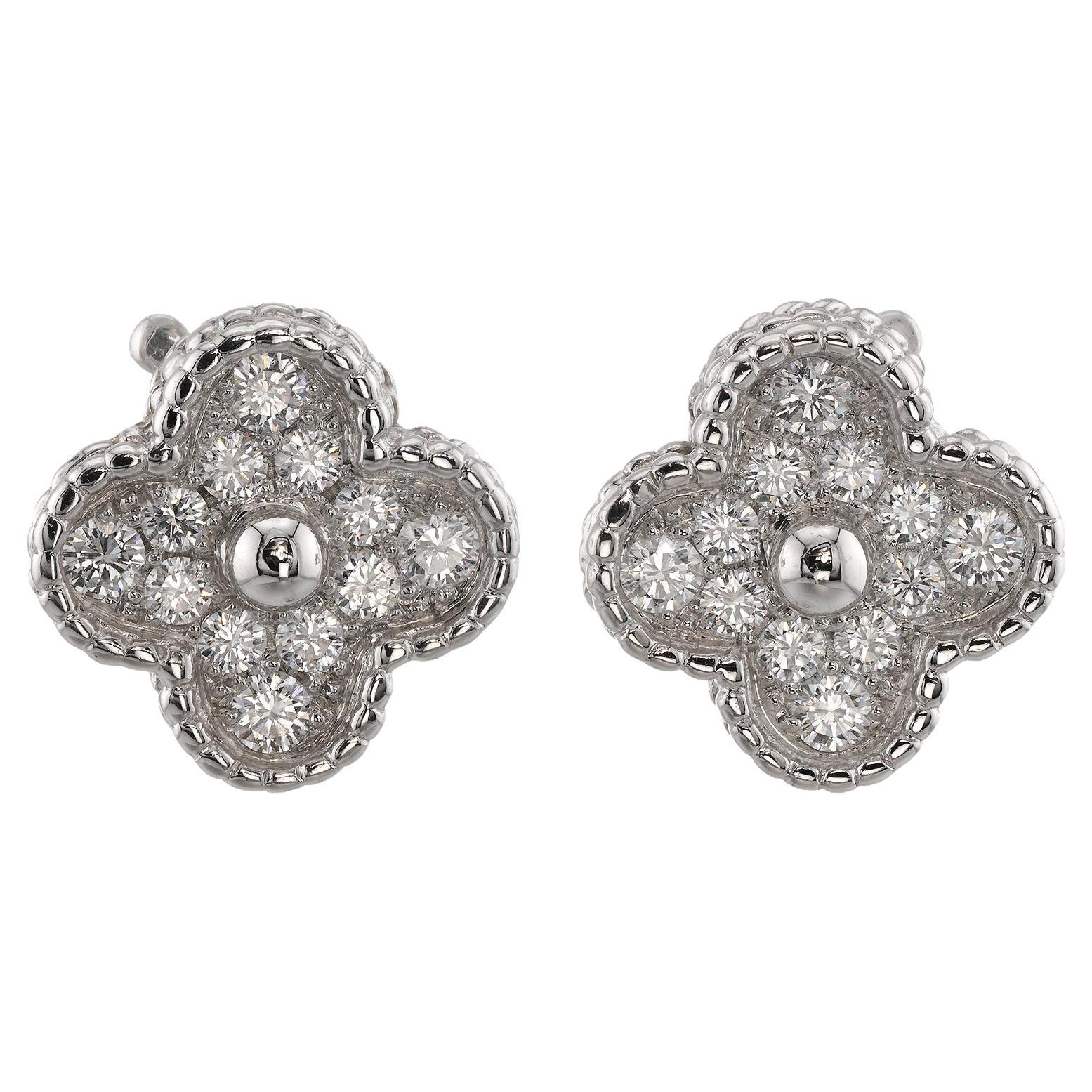 VAN CLEEF & ARPELS Vintage Alhambra Diamond White Gold Earrings
