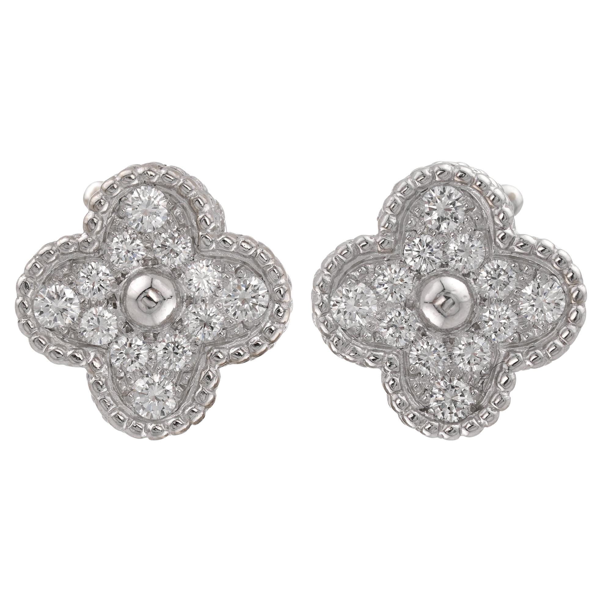 VAN CLEEF & ARPELS Vintage Alhambra Diamond White Gold Earrings For Sale