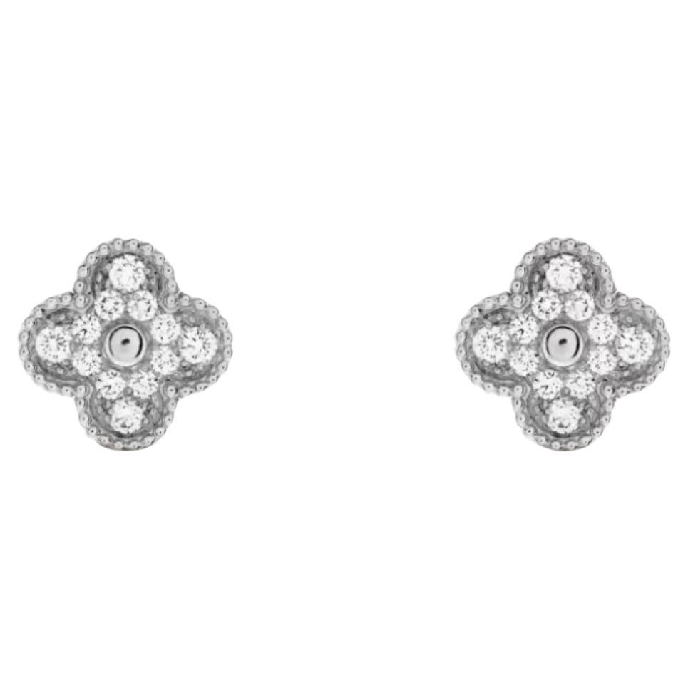 Van Cleef & Arpels Vintage Alhambra Diamond White Gold Earrings For Sale