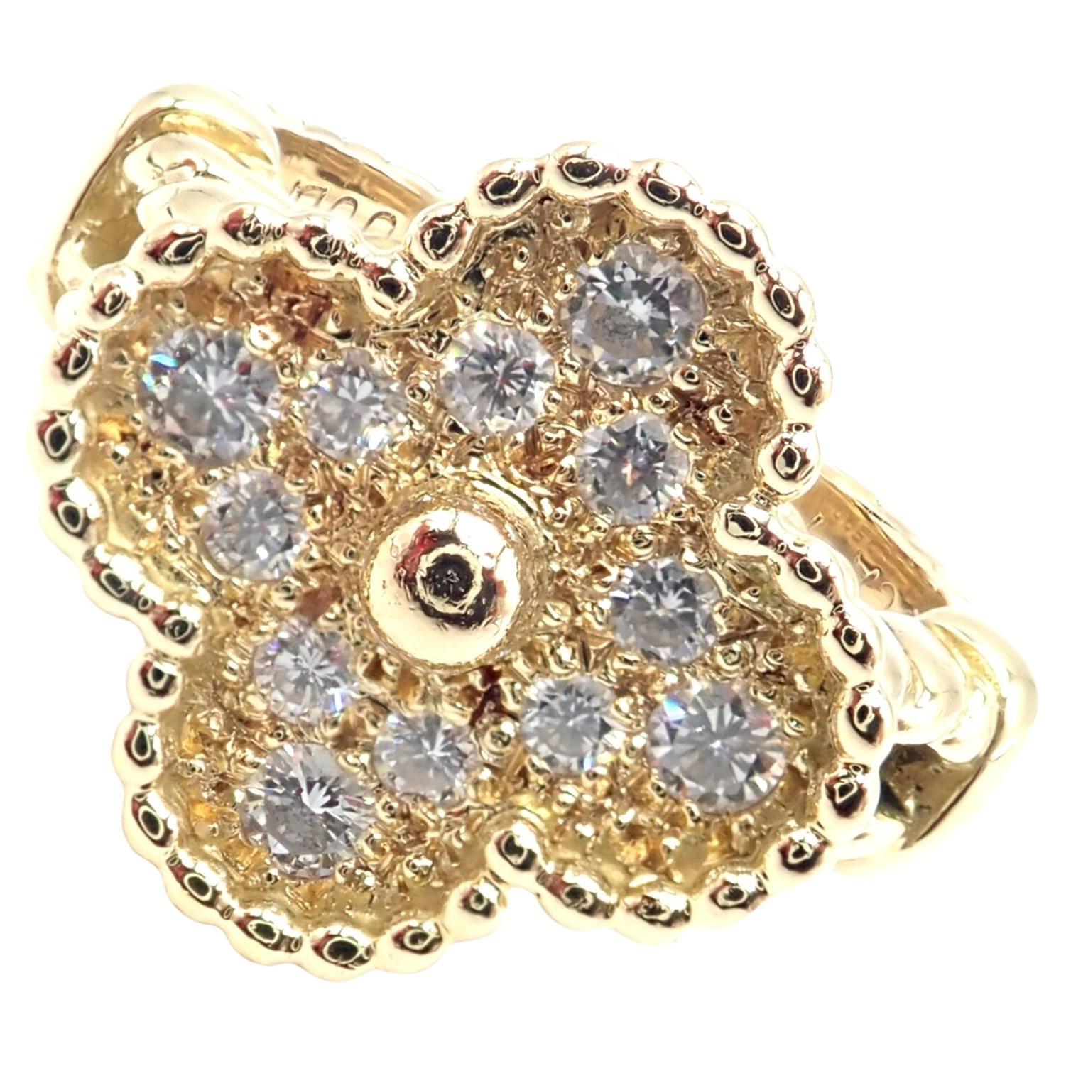 Van Cleef & Arpels Vintage Alhambra Diamond Yellow Gold Ring For Sale