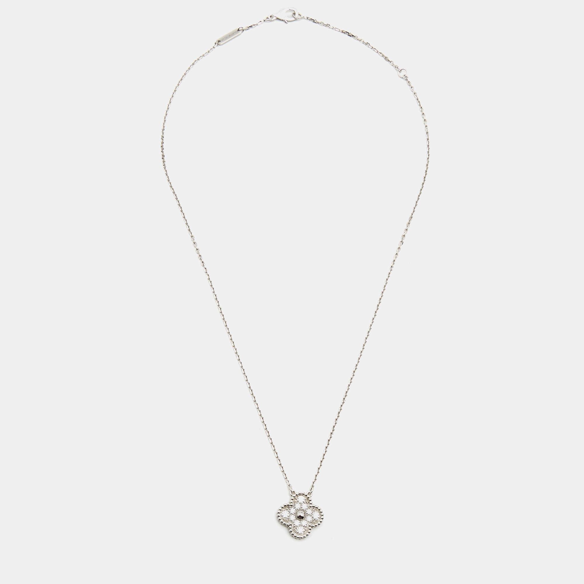 Van Cleef & Arpels’ Alhambra jewel was first created in 1968, and the Vintage Alhambra creations remain faithful to its timeless elegance. The iconic clover motif is a potent symbol of luck, and here, it comes as the pendant, set with diamonds. The