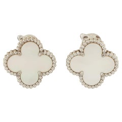 Van Cleef & Arpels Vintage Alhambra Earrings 18K White Gold and Mother of Pearl