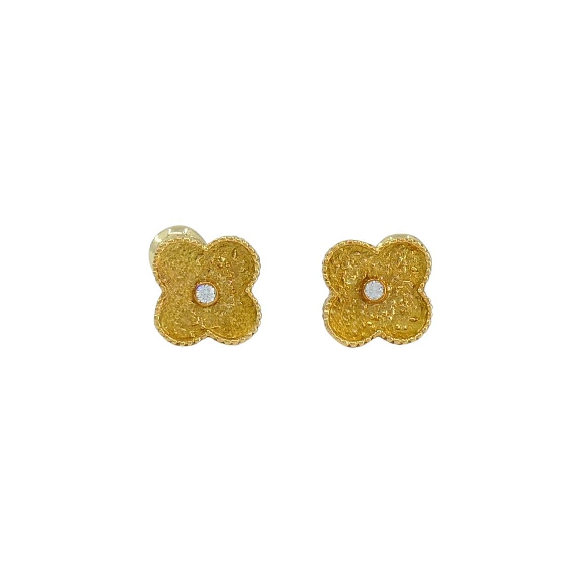Van Cleef & Arpels Pendientes Vintage Alhambra Oro Diamante Corte redondo en venta
