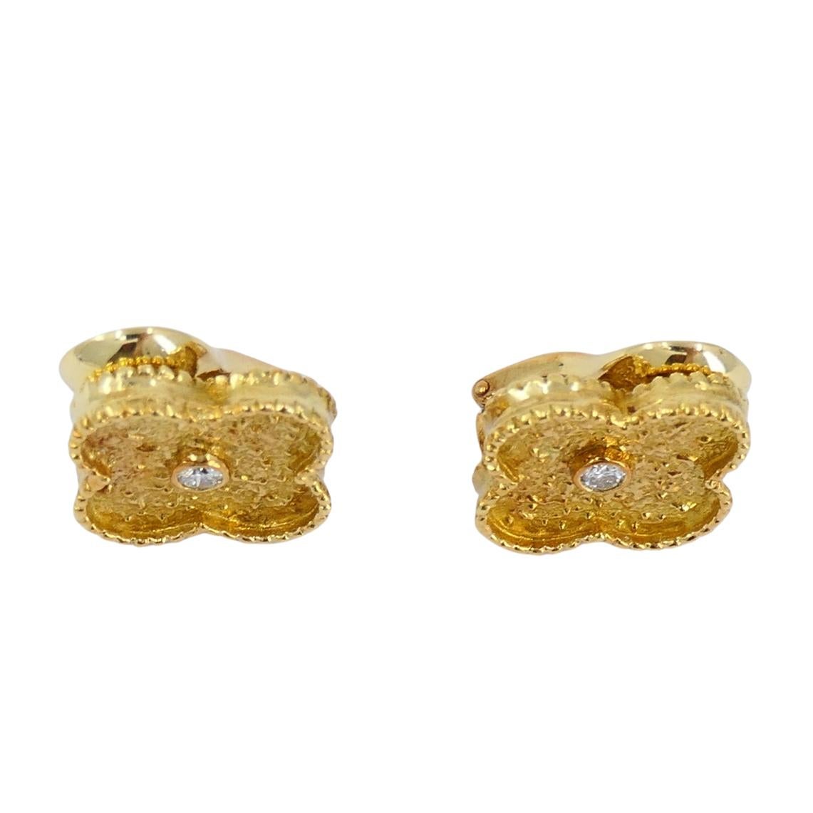 Van Cleef & Arpels Pendientes Vintage Alhambra Oro Diamante en Excelente estado para la venta en Beverly Hills, CA
