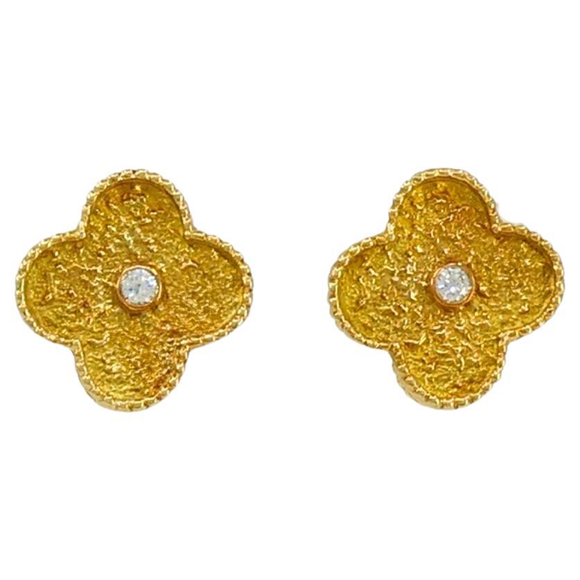 Van Cleef & Arpels Pendientes Vintage Alhambra Oro Diamante en venta