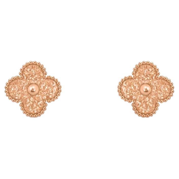 Van Cleef 
Arpels Vintage Alhambra earrings hammered 18K rose gold For Sale