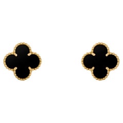 Van Cleef & Arpels Vintage Alhambra Earrings in Onyx Yellow Gold