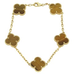 Van Cleef & Arpels Vintage Alhambra Five Motif Tigers Eye Bracelet