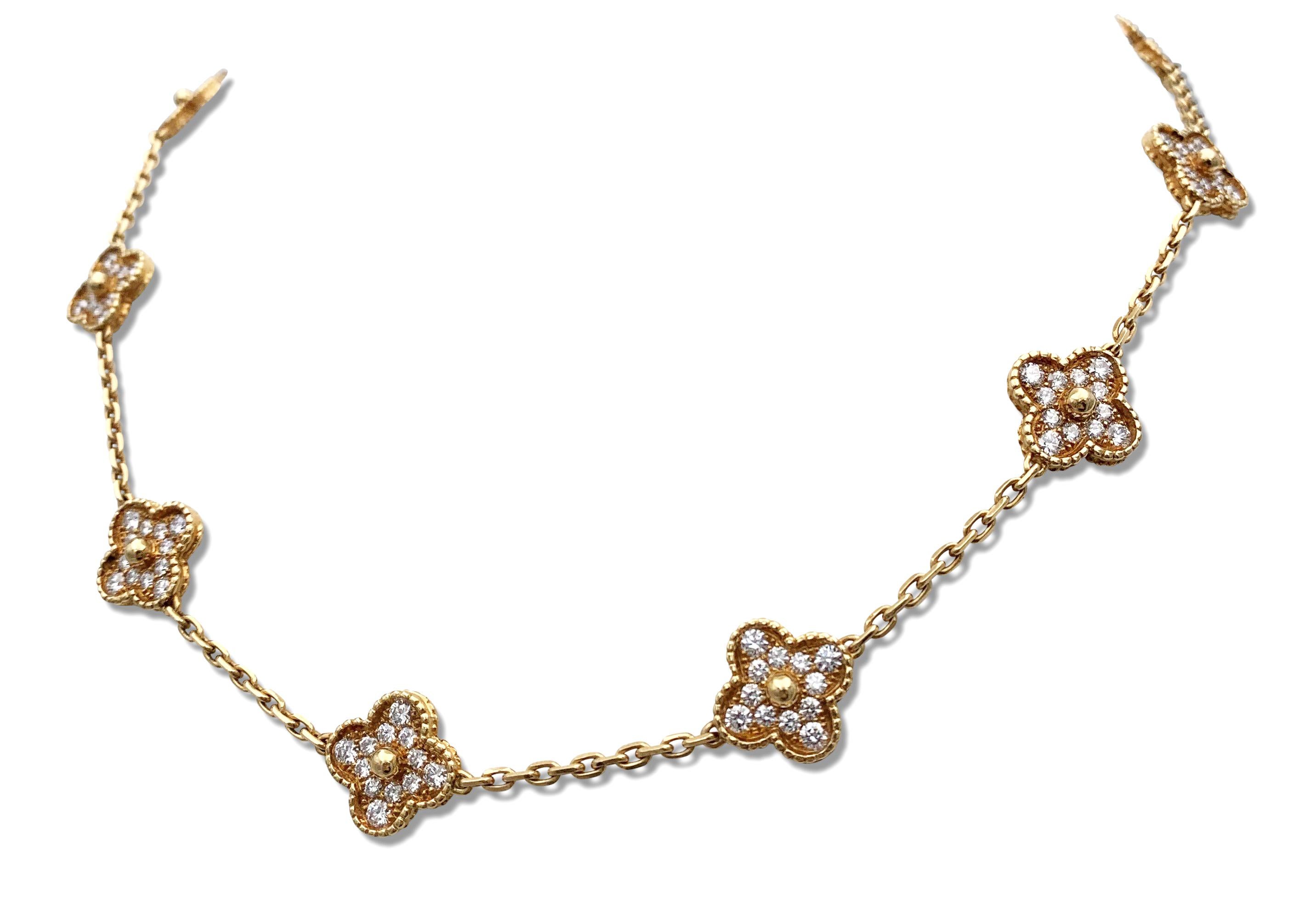 Vca Chain Van Cleef and Arpels 'Vintage Alhambra' Gold and Diamond 10-Motif ...