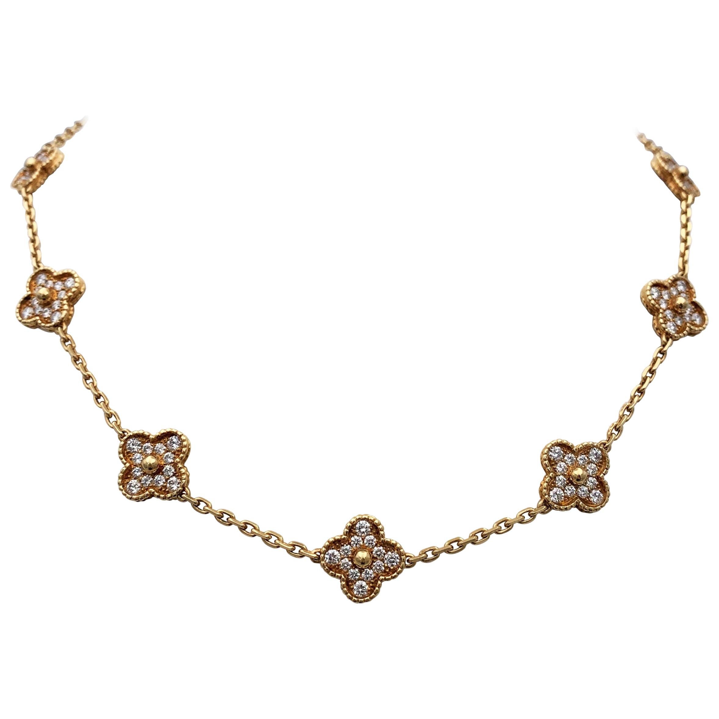 Van Cleef & Arpels 'Vintage Alhambra' Gold and Diamond 10-Motif Necklace