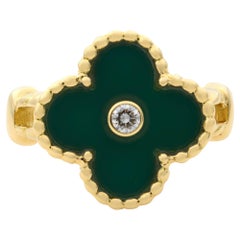 Van Cleef & Arpels Vintage Alhambra Green Chalcedony Gold Diamond Ring