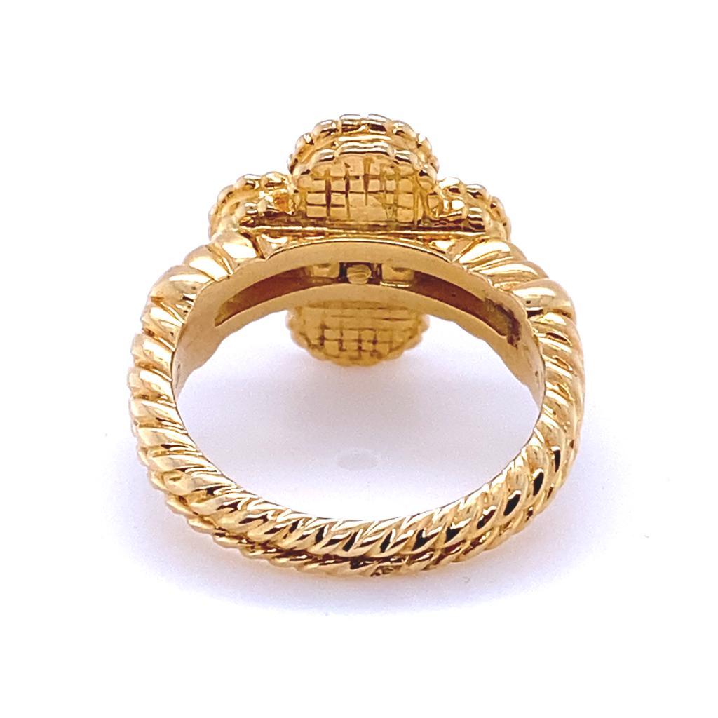 Retro Van Cleef & Arpels Vintage Alhambra Green Chalcedony Yellow Gold Diamond Ring