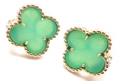 Van Cleef & Arpels Vintage Alhambra Green Chalcedony Yellow Gold Earrings