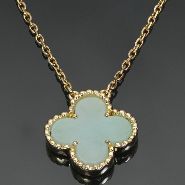 Van Cleef and Arpels Vintage Alhambra Green Jade Yellow Gold Pendant