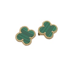 Van Cleef & Arpels Vintage Alhambra Green Malachite 18K Yellow Gold Earrings