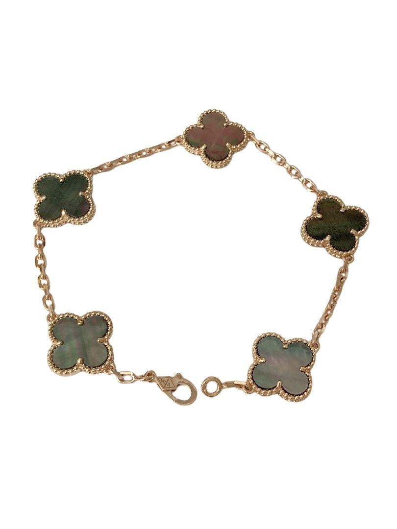 Van Cleef & Arpels Vintage Alhambra Grau Perlmutt 18K Rose Gold Armband (Moderne) im Angebot