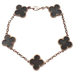 Van Cleef & Arpels Bracciale Vintage Alhambra Grigio Argento Ossidiana Oro Rosa 18K