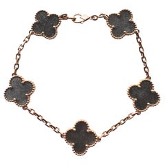 Van Cleef & Arpels Bracciale Vintage Alhambra Grigio Argento Ossidiana Oro Rosa 18K