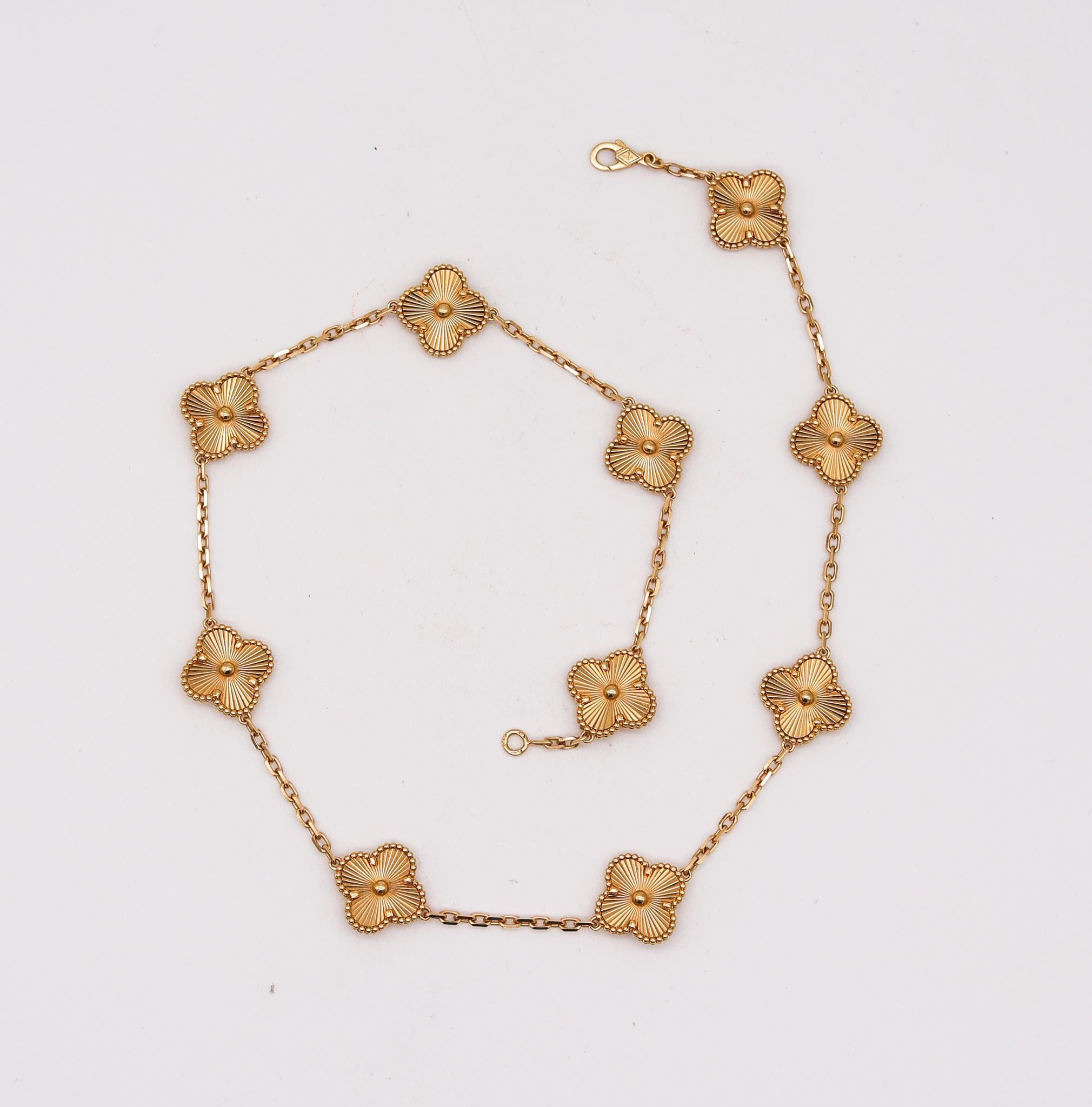 Van Cleef & Arpels Vintage Alhambra Guilloche 10 Motifs Necklace in 18Kt Gold In Excellent Condition In Miami, FL