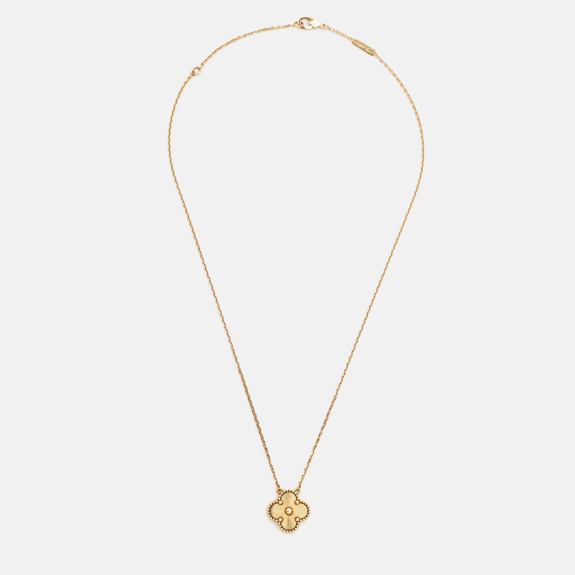 The Alhambra jewel was first created in 1968, and these Vintage Alhambra creations by Van Cleef & Arpels stay true to the original design. Crafted in 18k yellow gold, this necklace features a slender chain with a 