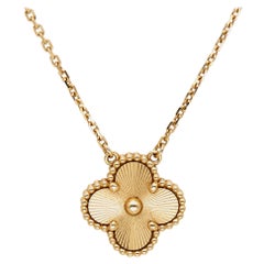 Van Cleef & Arpels Vintage Alhambra Guilloche 18k Yellow Gold Necklace