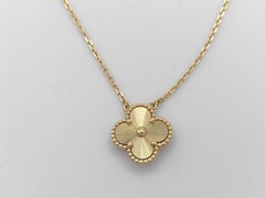 Van Cleef & Arpels Vintage Alhambra Guilloche 18K Yellow Gold Pendant Necklace