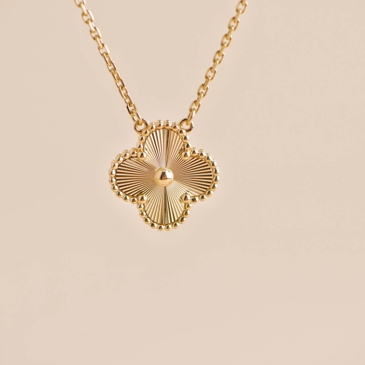 Women's or Men's Van Cleef & Arpels Vintage Alhambra Guilloché 18K Yellow Gold Pendant Necklace