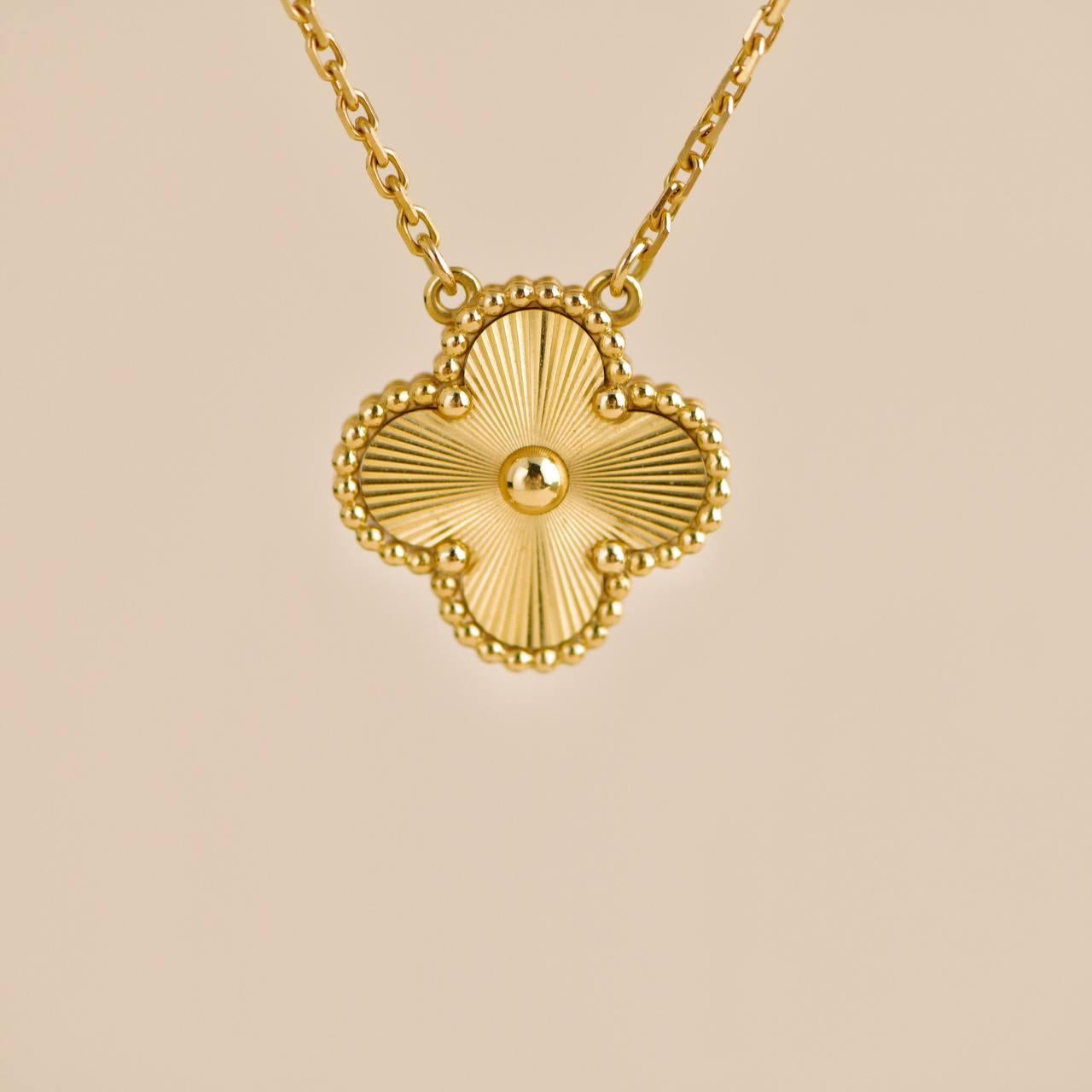 Van Cleef & Arpels Vintage Alhambra Guilloché 18K Yellow Gold Pendant Necklace 1