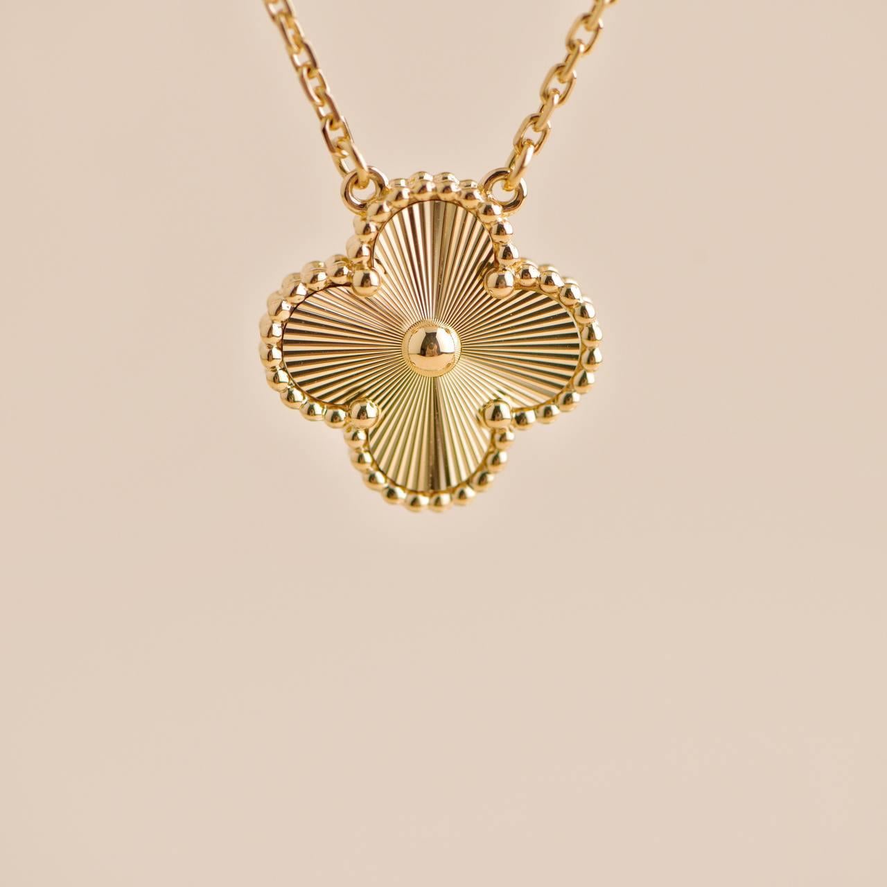 Van Cleef & Arpels Vintage Alhambra Guilloché 18K Yellow Gold Pendant Necklace 1