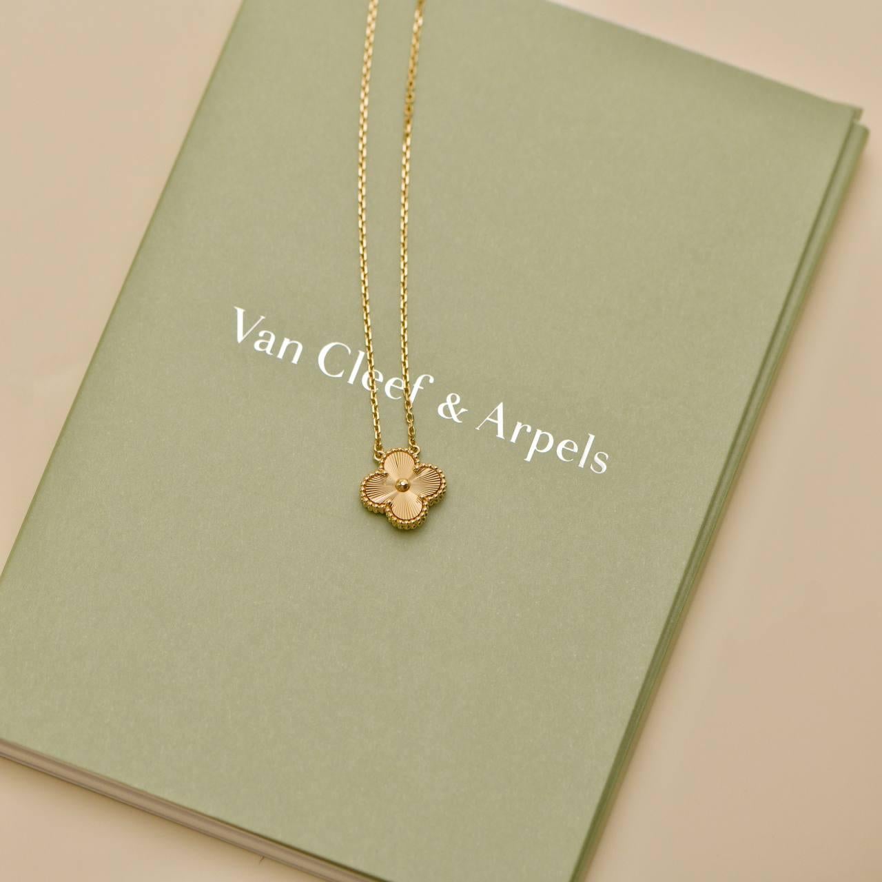 Van Cleef & Arpels Vintage Alhambra Guilloché 18K Yellow Gold Pendant Necklace 1