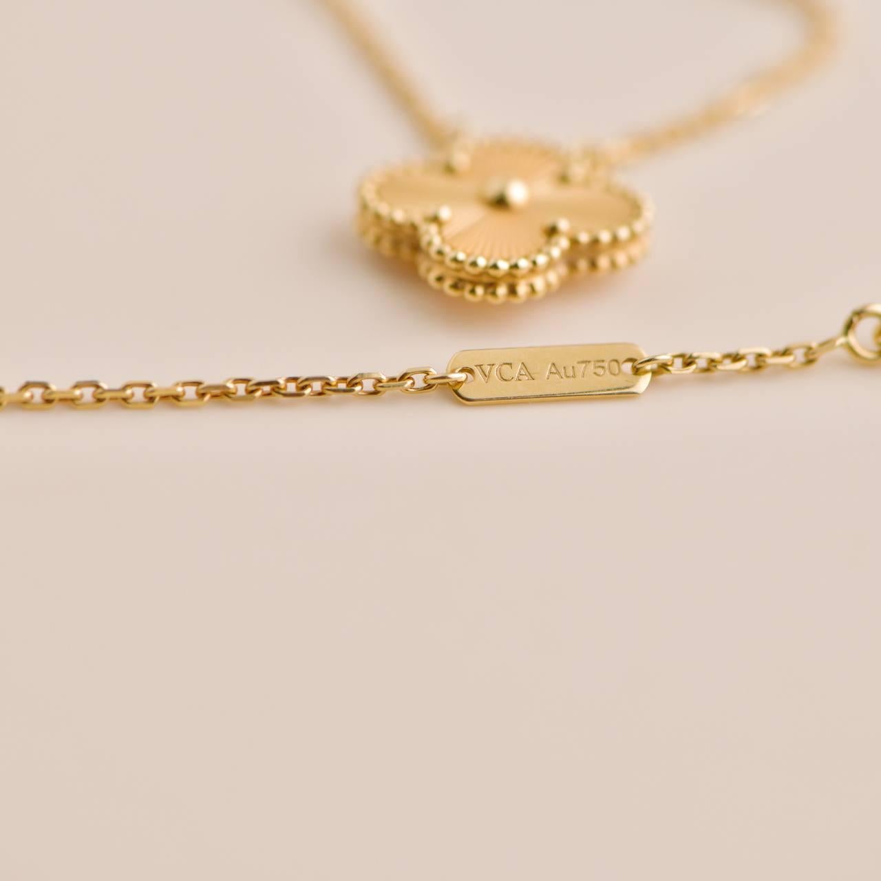 Van Cleef & Arpels Vintage Alhambra Guilloché 18K Yellow Gold Pendant Necklace 2