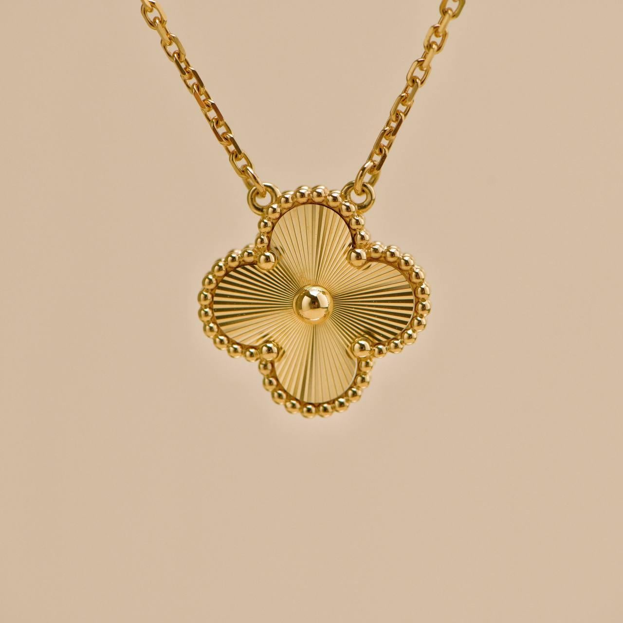 Van Cleef & Arpels Vintage Alhambra Guilloché 18K Yellow Gold Pendant Necklace 2