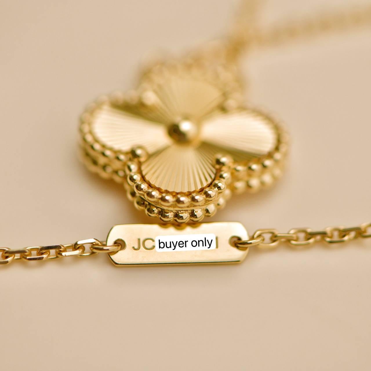 Van Cleef & Arpels Vintage Alhambra Guilloché 18K Yellow Gold Pendant Necklace 4